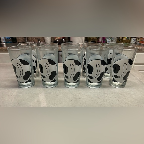 FIRNA COW BLACK AND WHITE ROTUND DRINKING GLASSES TUMBLERS LOT OF 10 - Picture 5 of 16